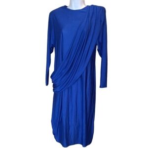 Vtg Authentic Late 70s Vintage ILGWU Draped Dress w Shoulder Pads